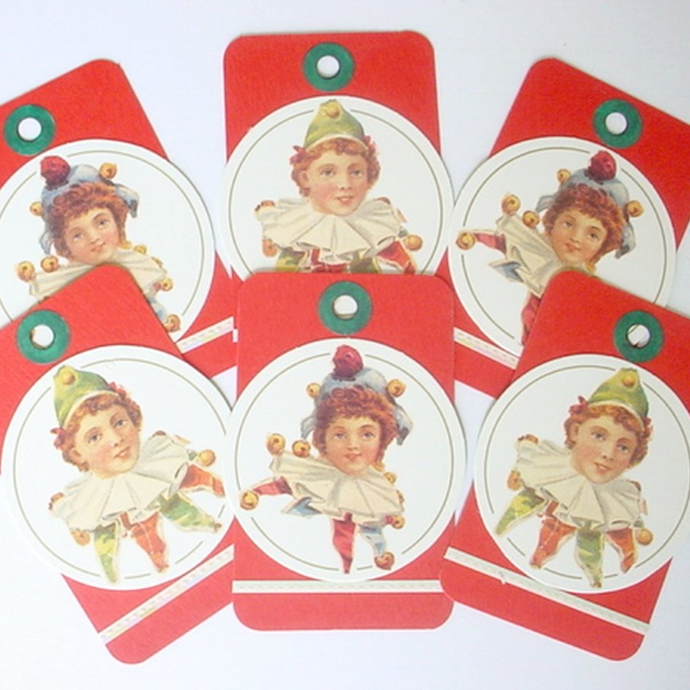 6 VICTORIAN STYLE JESTER CHILDREN CHRISTMAS TAGS HANDMADE 4 JOURNALS GIFTS MORE